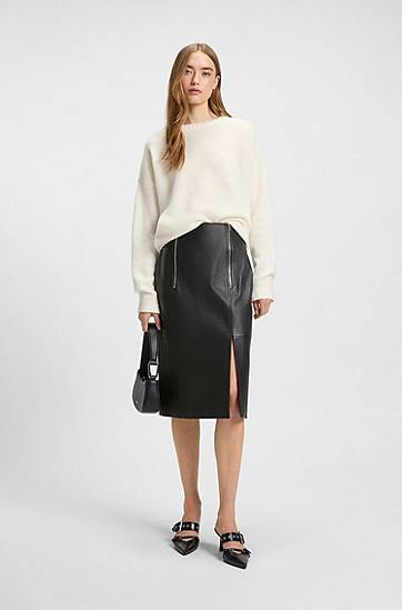 Пола BOSS Leather Pencil Skirt with Twin Front Zips Черно | 50542308, 1