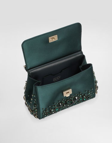 Дамска чанта Dolce & Gabbana Medium Sicily Embellished Handbag Зелено | BB6003C9S4880557, 3