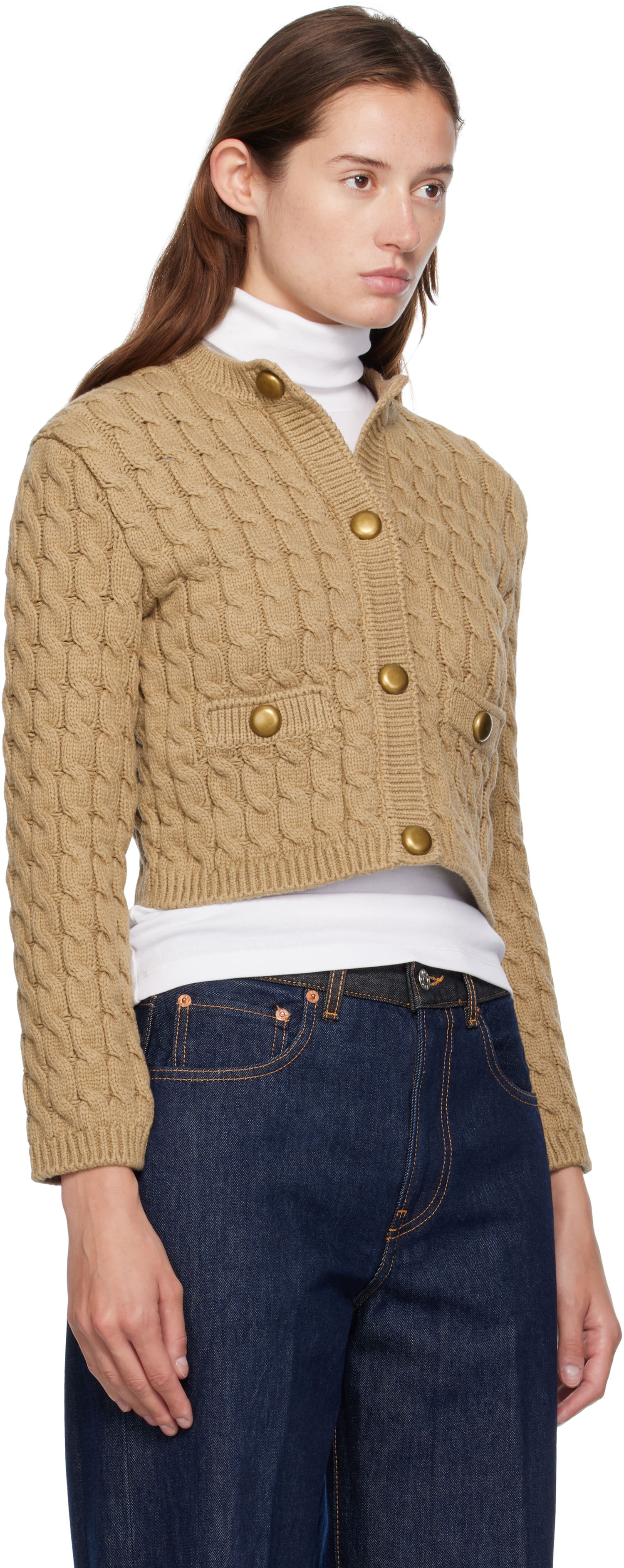 Пуловер Moncler Moncler Cotton Blend Knit Cropped Cardigan Бежово | 0939B00004M7105, 1
