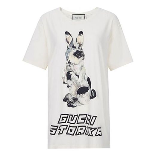 Тениска Gucci Gucci Crewneck Bunny T-Shirt Бяло | 492347-X3M80-7550