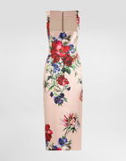 Dolce & Gabbana Satin Sheath Midi Dress with Floral Print