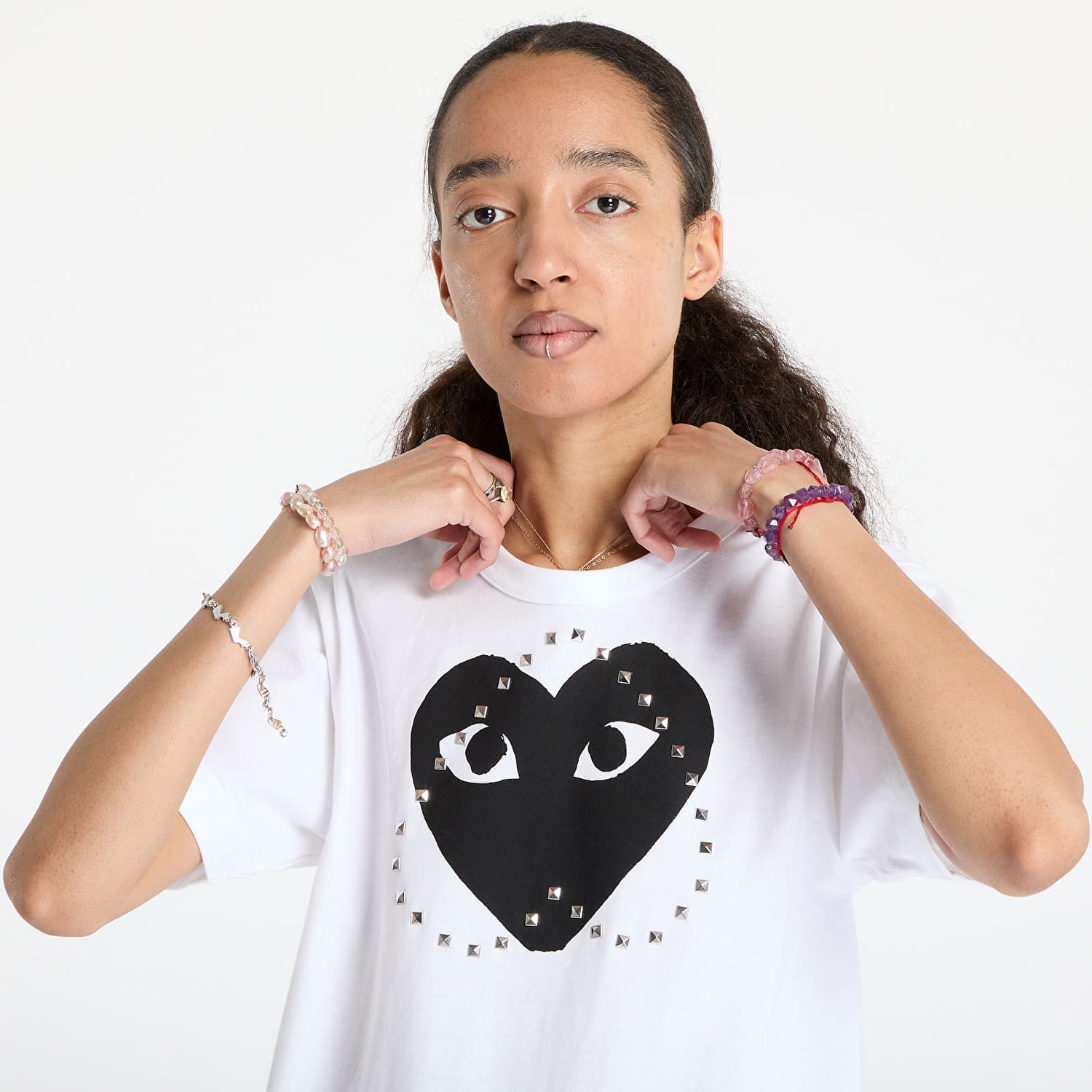 Тениска Comme des Garçons Comme des Garçons PLAY Print Black x Studc T-Shirt Бяло | AX-T804 WHITE, 1