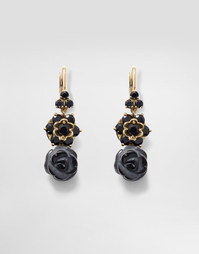 Dolce & Gabbana Sicily 18K Yellow Gold, Black Sapphires & Jade Earrings