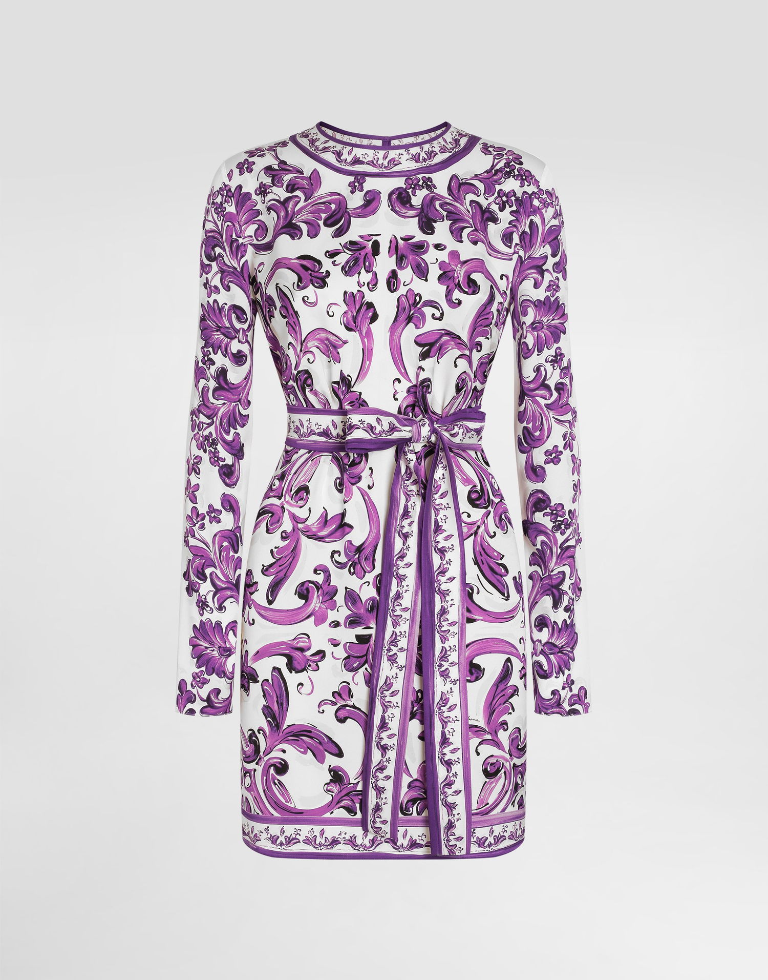 Pокля Dolce & Gabbana Dolce & Gabbana Majolica-Print Charmeuse Mini Dress Лилаво | F6TVCTHPAE8HD5DQ, 0