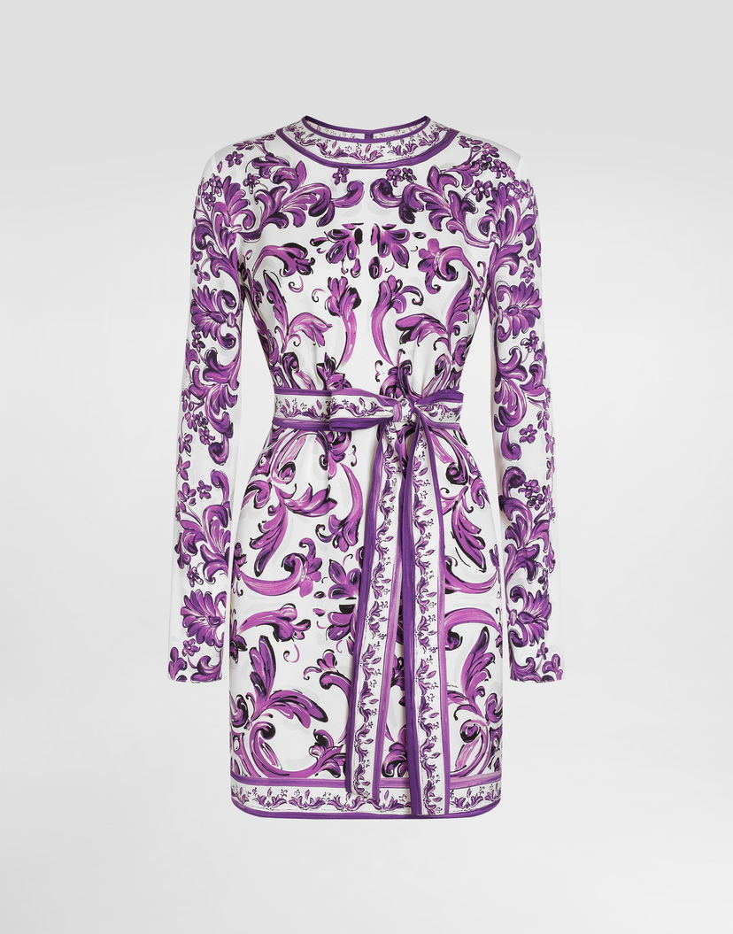 Pокля Dolce & Gabbana Dolce & Gabbana Majolica-Print Charmeuse Mini Dress Лилаво | F6TVCTHPAE8HD5DQ