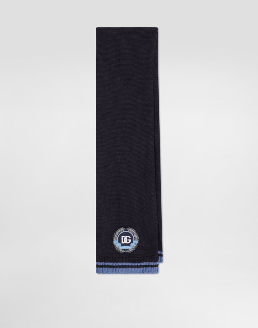 Шал Dolce & Gabbana Dolce & Gabbana Knitted Scarf with Embroidered DG Patch Тъмно синьо | LBKAG6JDVBIB3895