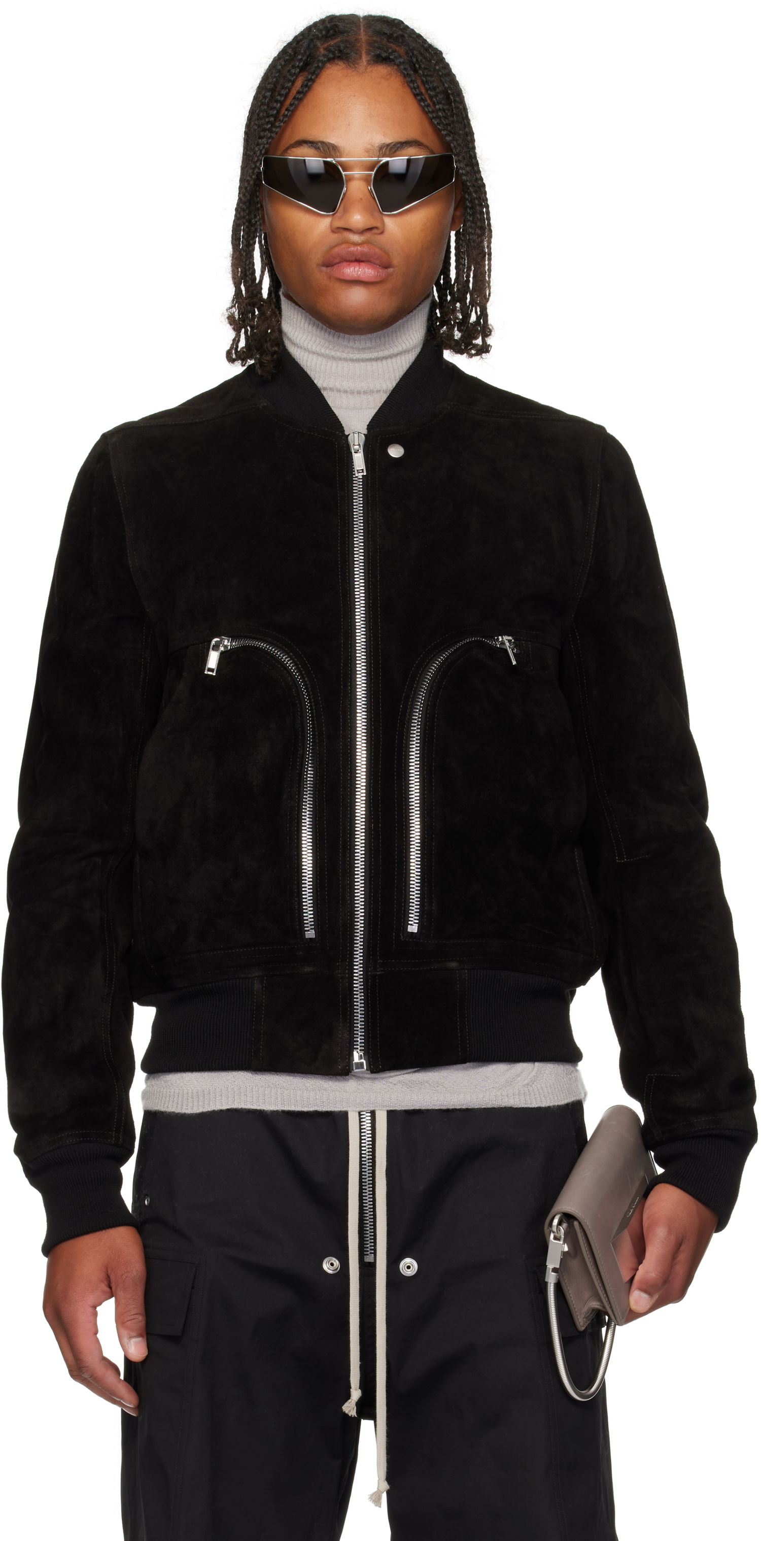 Яке бомбър Rick Owens Rick Owens Concordians Bauhaus Suede Flight Jacket Черно | RU02E1749 LCS, 0