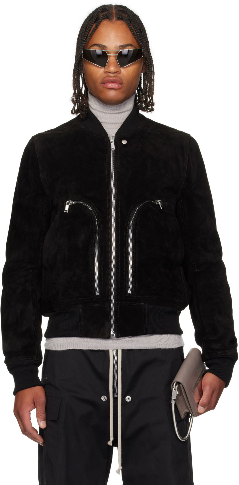 Яке бомбър Rick Owens Rick Owens Concordians Bauhaus Suede Flight Jacket Черно | RU02E1749 LCS