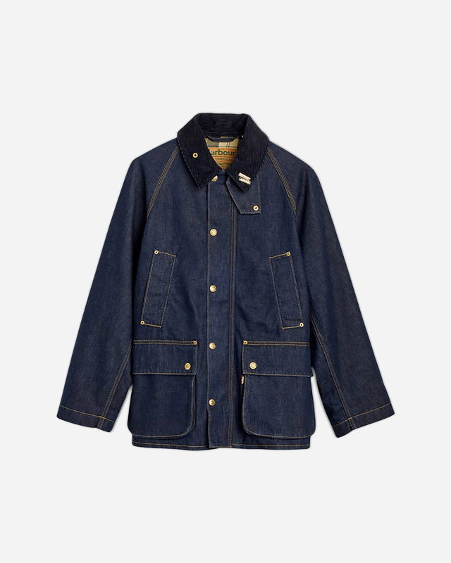 Oversized Bedale Denim Jacket with Corduroy Collar