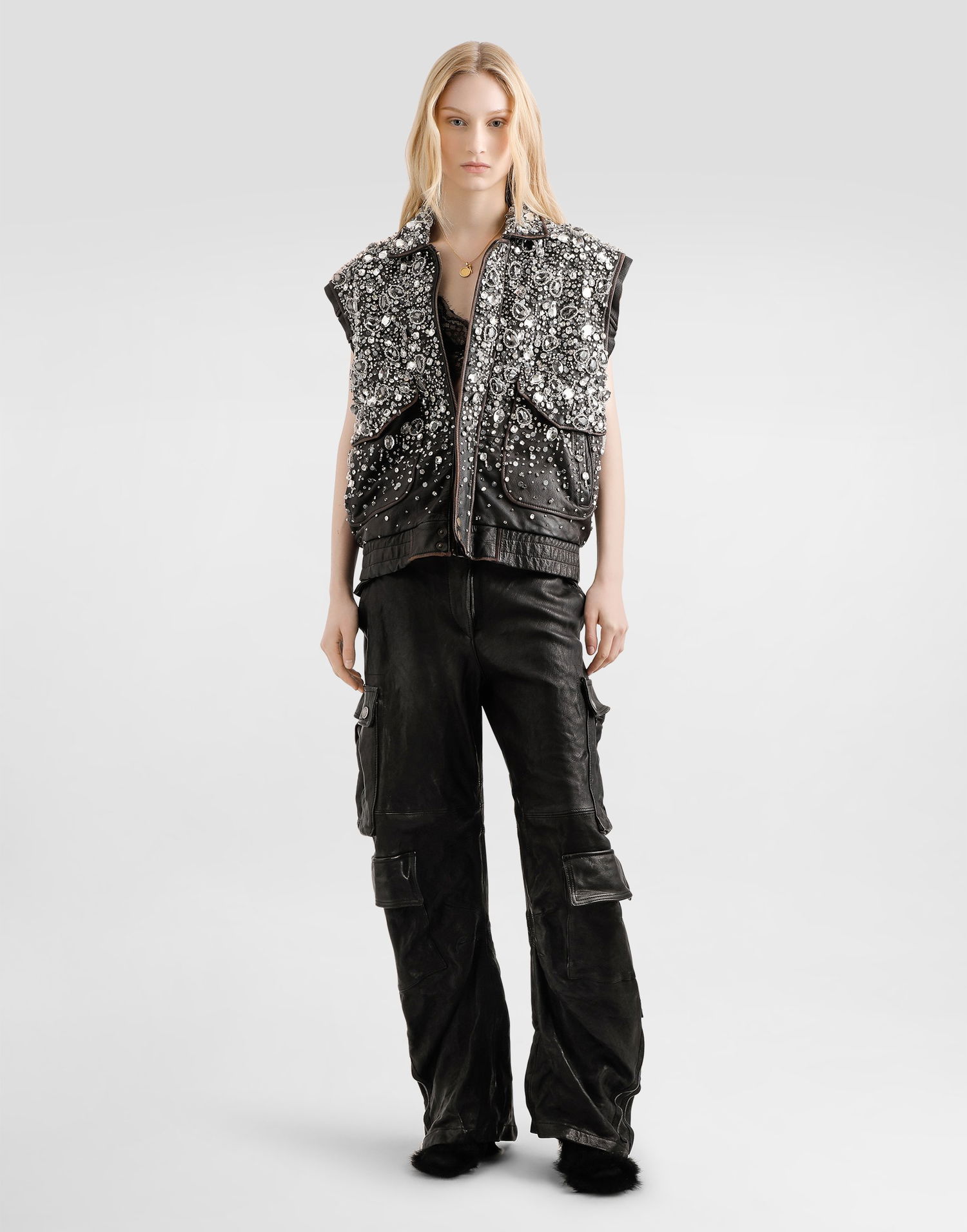 Карго панталони Dolce & Gabbana Dolce & Gabbana Cargo Leather Pants Черно | FTDFYLHULX9N0000, 1