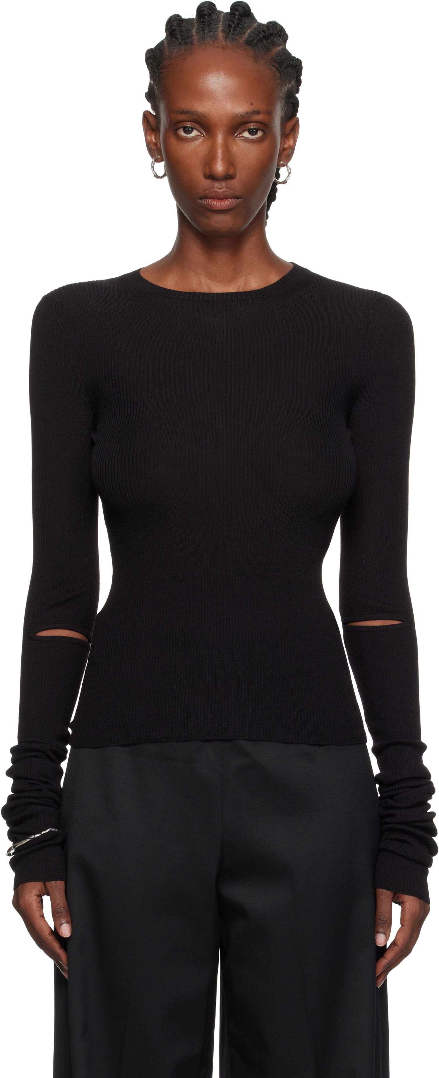 Пуловер Ann Demeulemeester Ann Demeulemeester Lyell Elbow Cutout Fitted Sweater Черно | 2520-W-KN02-KN043-099, 0