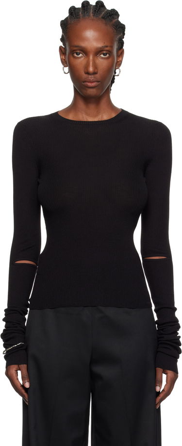 Пуловер Ann Demeulemeester Ann Demeulemeester Lyell Elbow Cutout Fitted Sweater Черно | 2520-W-KN02-KN043-099, 0
