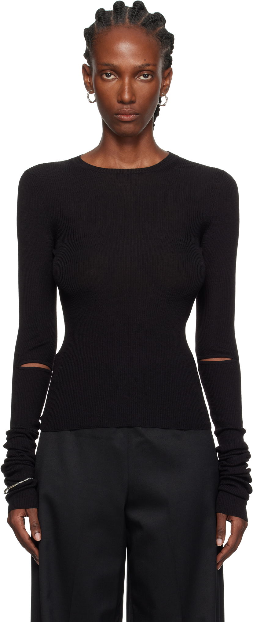 Пуловер Ann Demeulemeester Ann Demeulemeester Lyell Elbow Cutout Fitted Sweater Черно | 2520-W-KN02-KN043-099