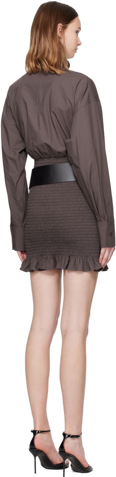 Pокля The Attico The Attico Long-Sleeve Poplin Collared Shirred Ruffled Mini Dress Кафяво | 251WCA00450 CCC052AA, 2