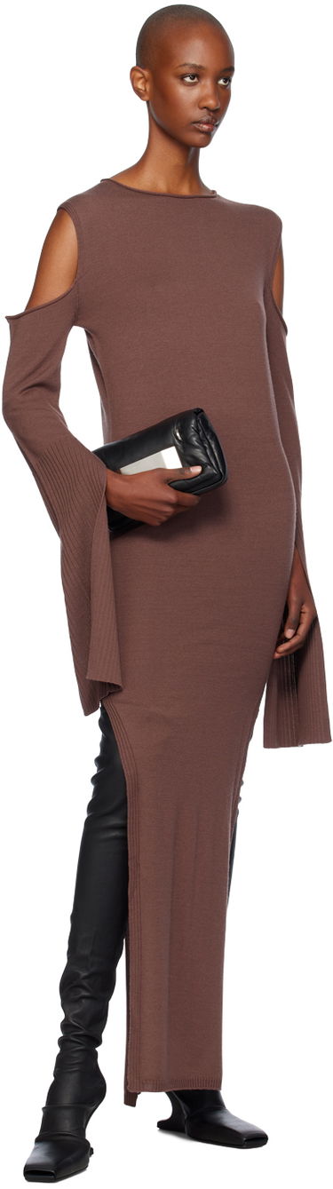 Pокля Rick Owens Rick Owens Porterville Cape Sleeve Maxi Dress Кафяво | RP02D3610 M, 4
