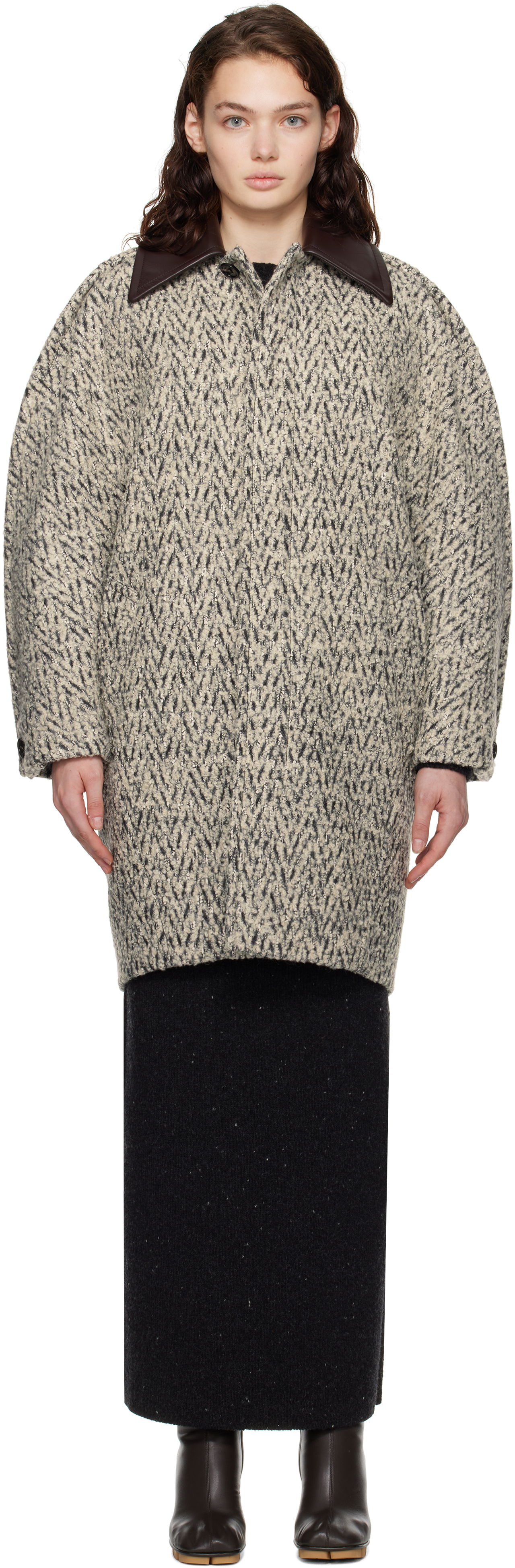 Палта Bottega Veneta Wool Boucle Chevron Coat Бежово | 810396 V4M20, 0