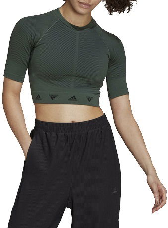 Съкратен топ adidas Originals AEROKNIT Crop Top Зелено | hj9802, 0