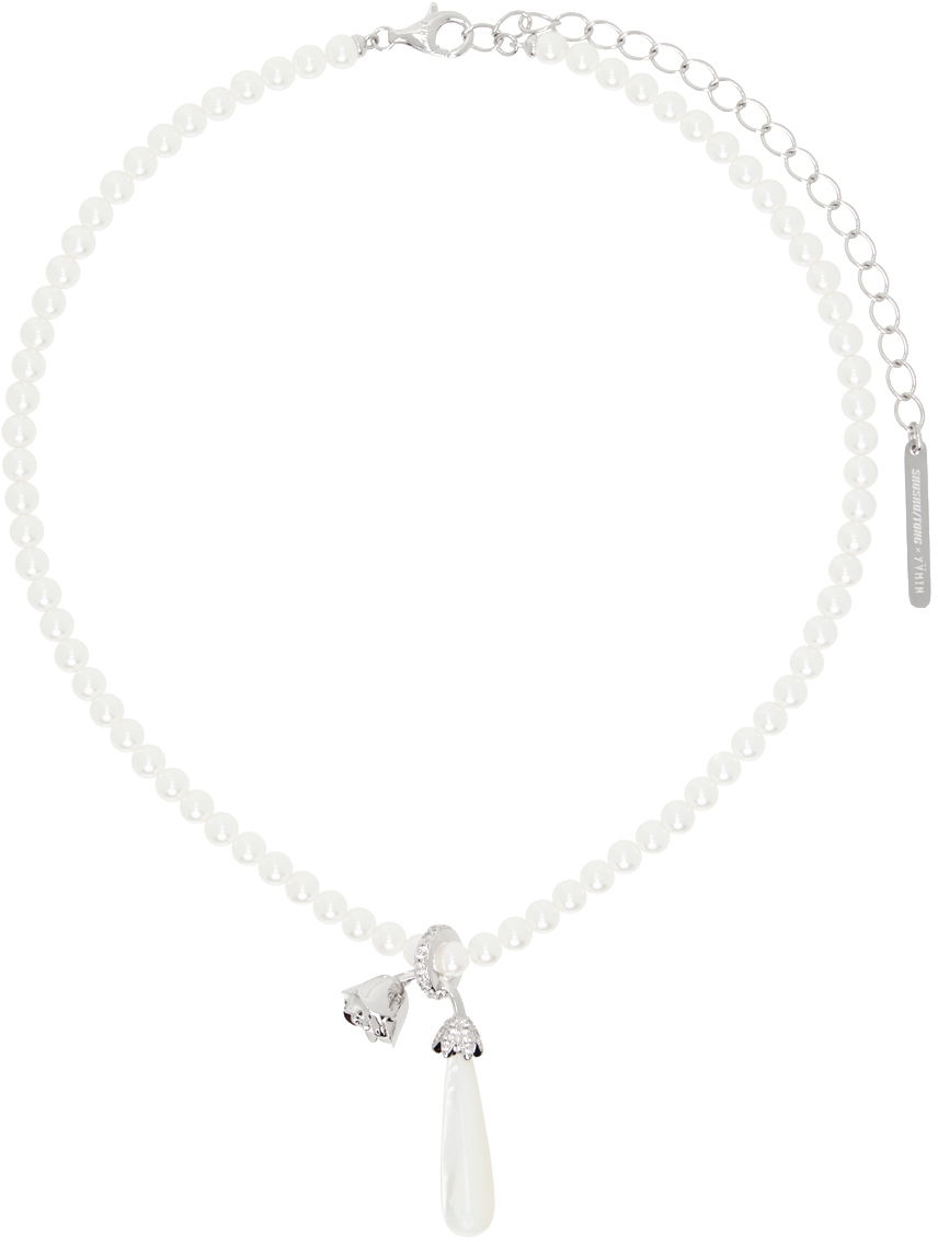 Колие SHUSHU/TONG SHUSHU/TONG YVMIN Edition Pearl Drop Sleeping Rose Necklace Бяло | 22312SLV00NN, 0