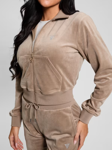 Комплект GUESS Guess Couture Velour Cropped Zip-Up Hoodie Бежово | V3BQ22KBXI2-D104, 2