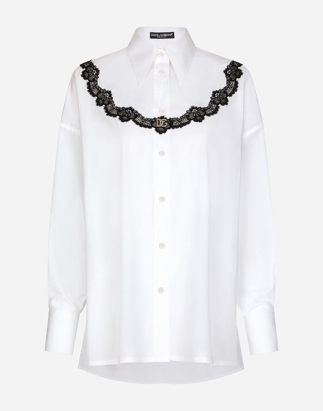 Dolce & Gabbana Oversize Poplin Shirt with DG Logo and Lace Garland