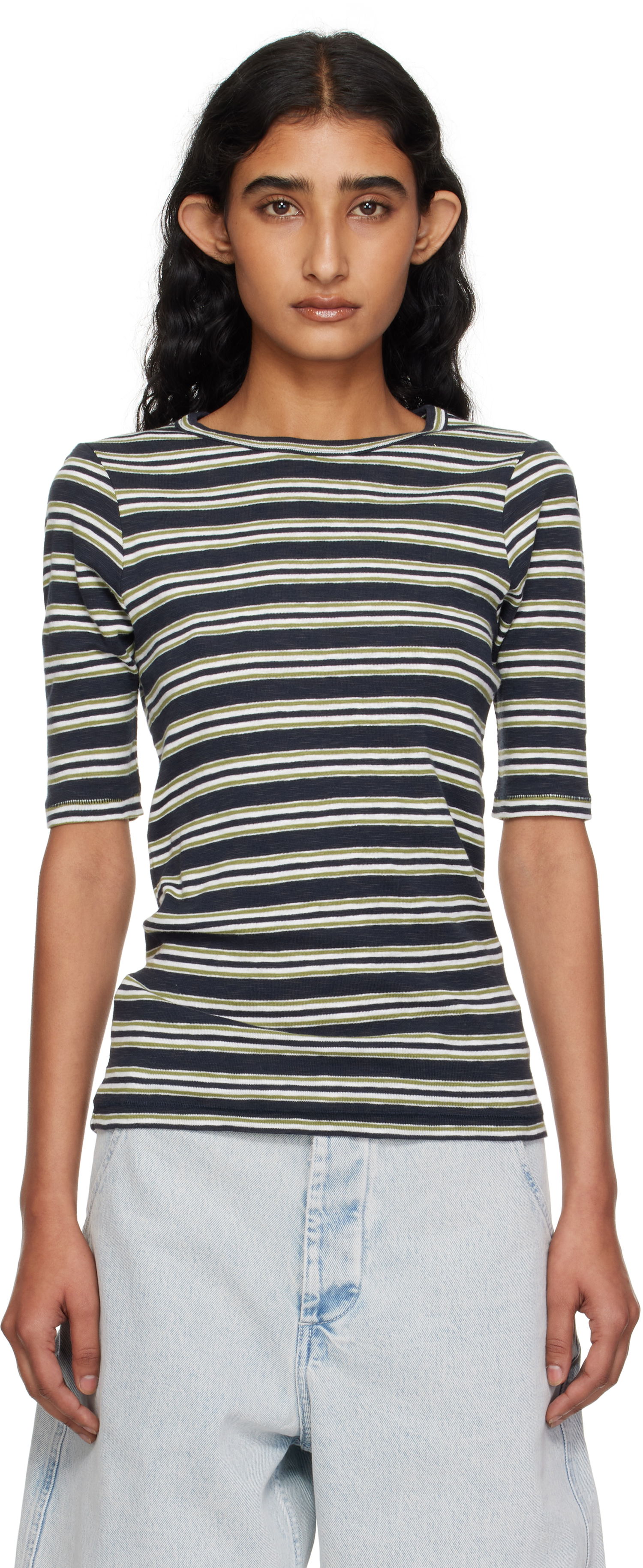 Тениска YMC YMC Striped Tee Тъмно синьо | Q6YMK, 0