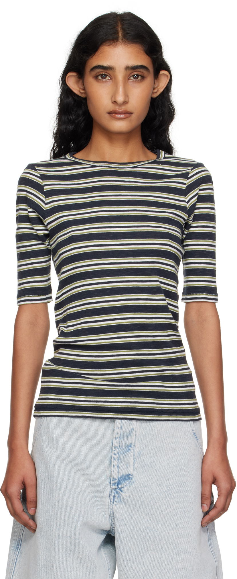 Тениска YMC YMC Striped Tee Тъмно синьо | Q6YMK