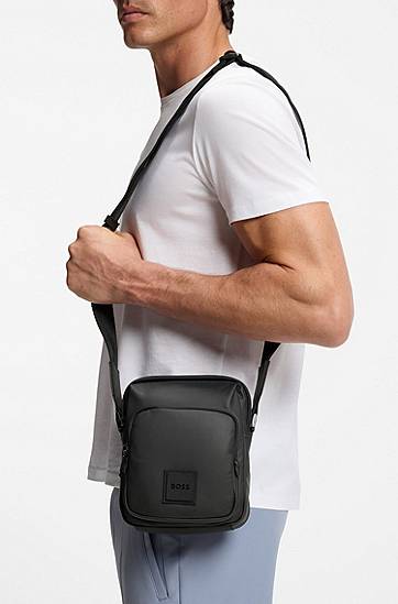Чанта през рамо BOSS Coated Fabric Reporter Bag with Logo Patch Черно | 50548183, 1