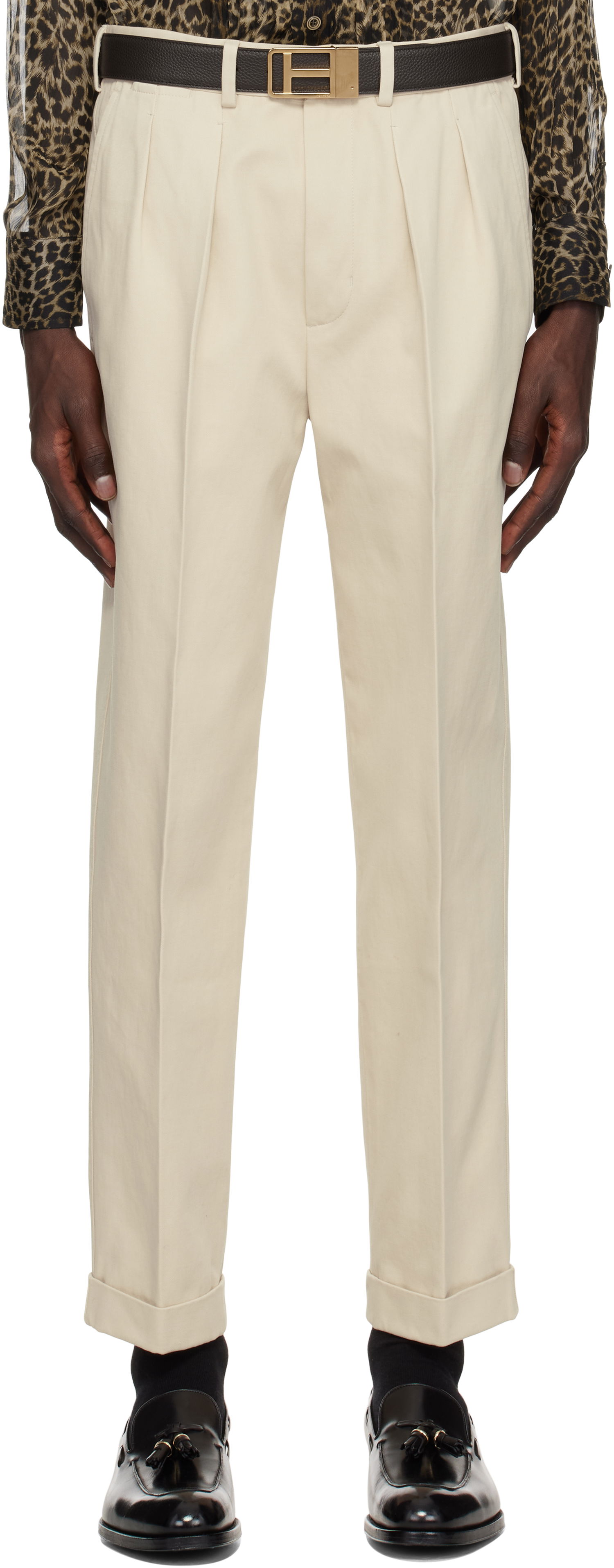 Панталони Tom Ford TOM FORD Double Pleat Gabardine Trousers Бежово | SHP004-FMC187S25, 0
