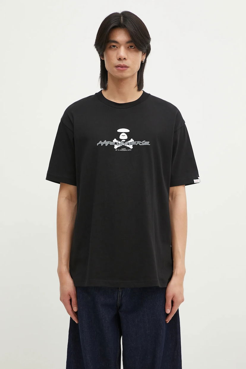 Тениска AAPE by A Bathing Ape Printed T-shirt Moon Face Logo Черно | AAPTEM1564XXN