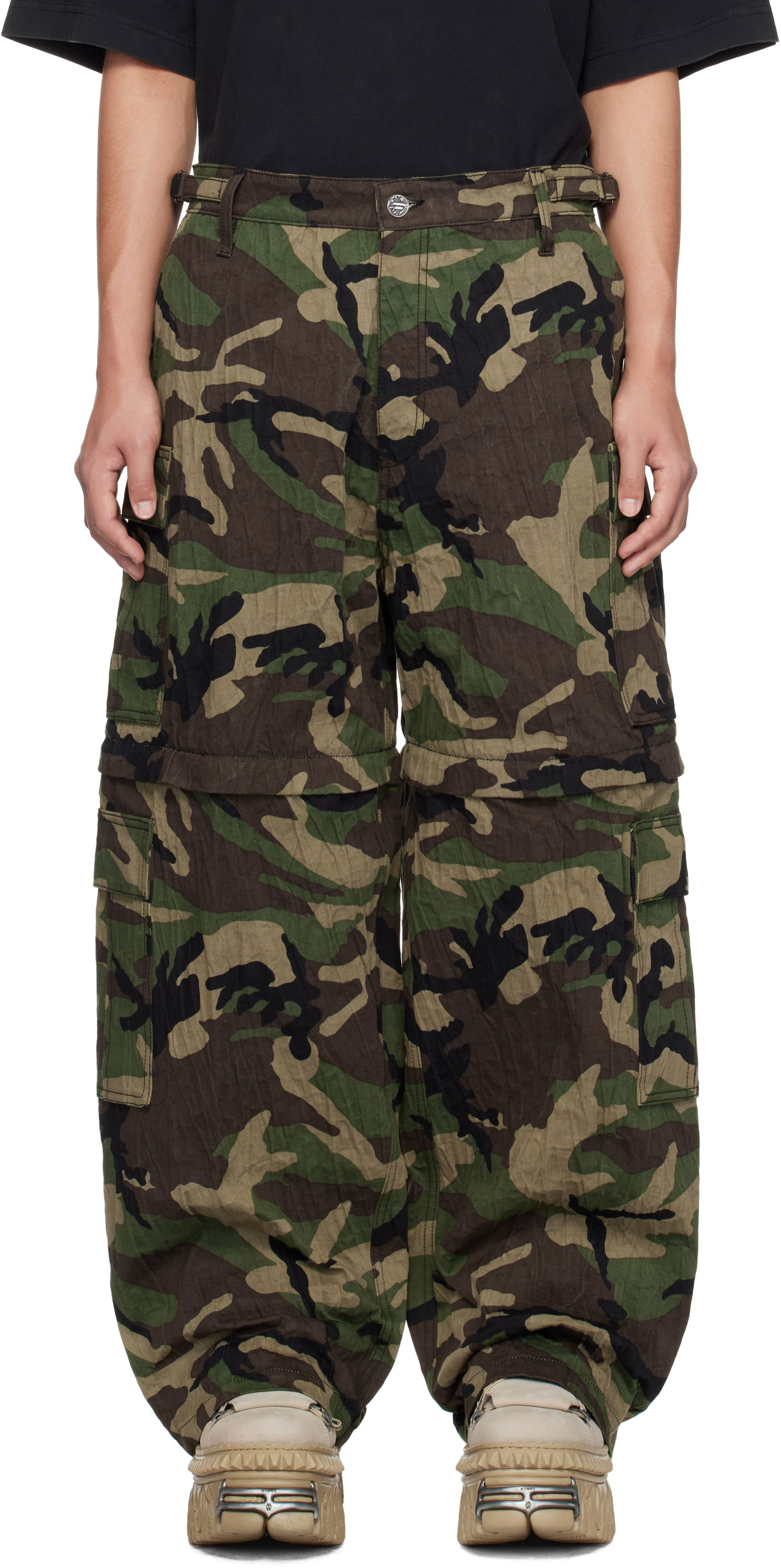 Карго панталони VETEMENTS Vetements Runway Metalized Wrinkled Cargo Pants Зелено | UA66PA100X, 0