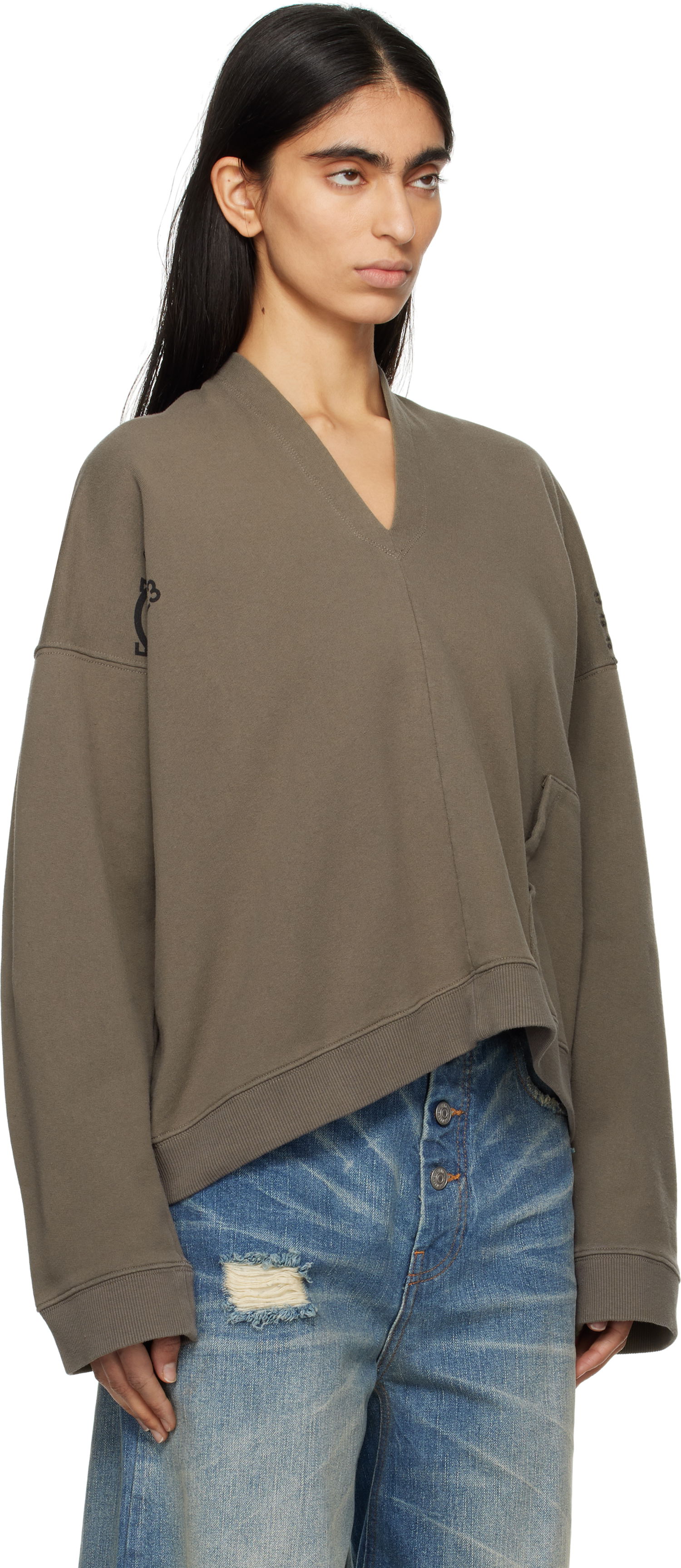 Пуловер Maison Margiela MM6 Maison Margiela V-Neck Sweatshirt Кафяво | S52GU0239 M25014, 1