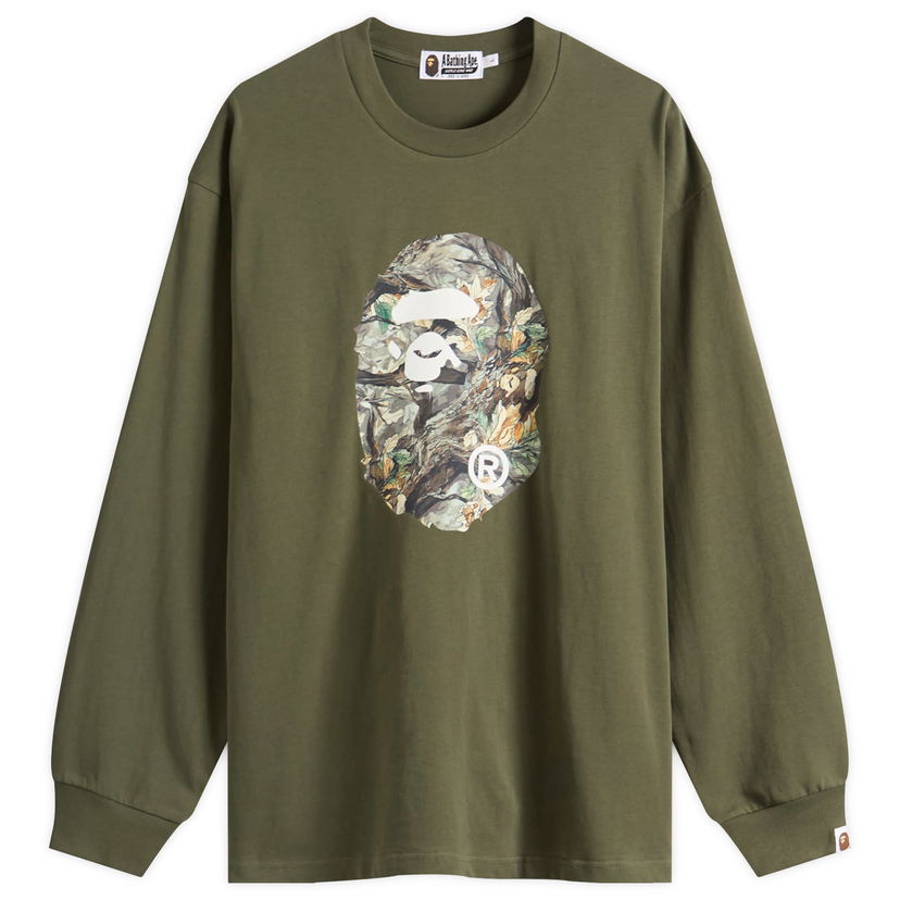 Тениска BAPE A Bathing Ape Tree Edge Camo Ape Head Longsleeve T-Shirt Зелено | 001LTL801305M-ODR