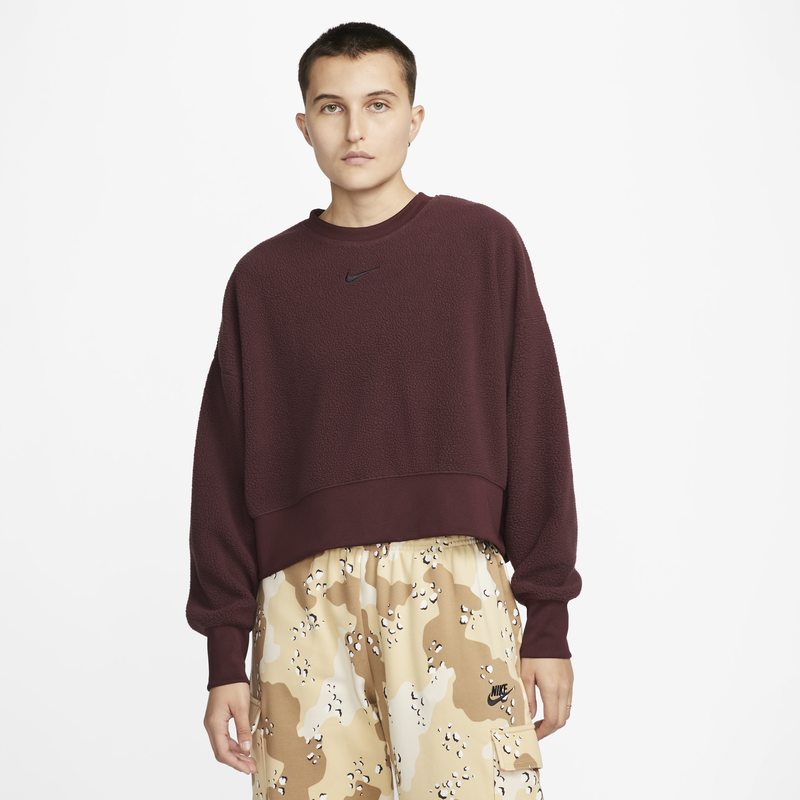 Суитчър Nike Plush Mod Crop Crew-Neck Sweatshirt Бургунди | DQ6844-652, 0