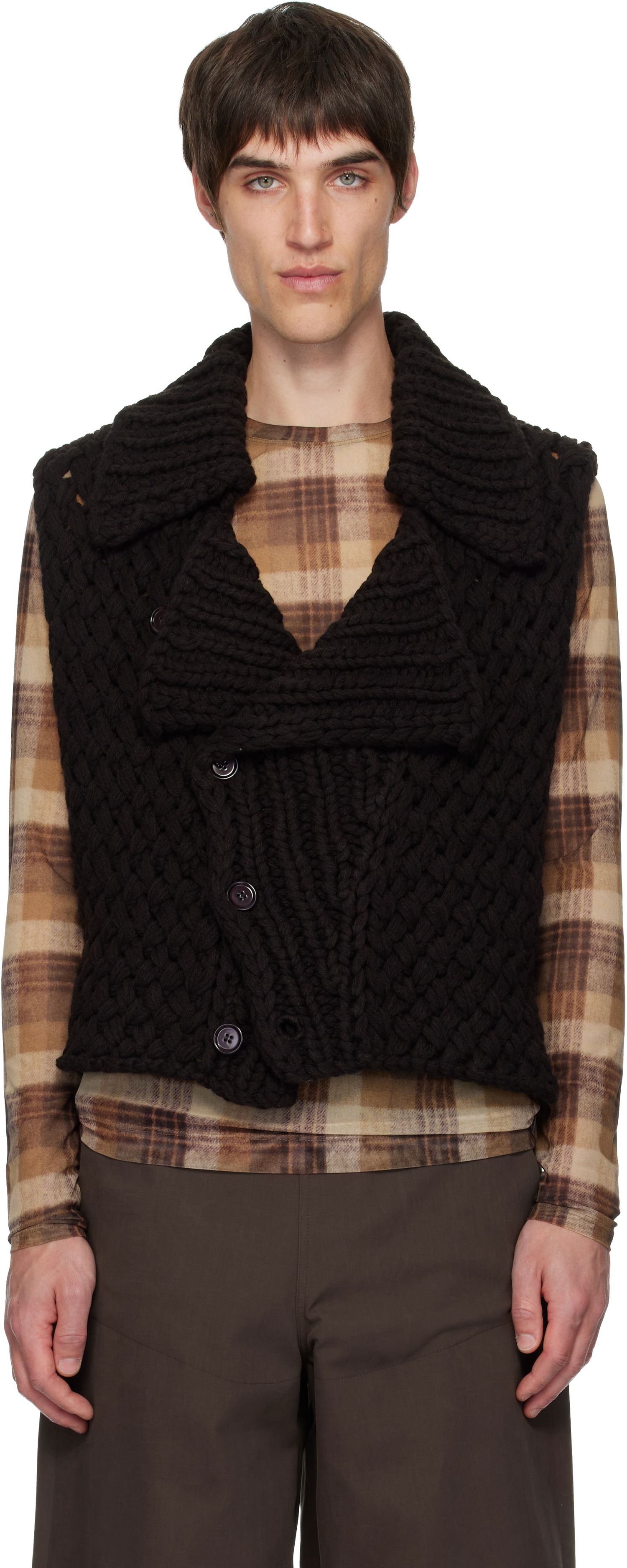 Жилетка Dries Van Noten Dries Van Noten Merino Wool Chunky Knit Shawl Collar Vest Черно | 252-021248-2710, 0