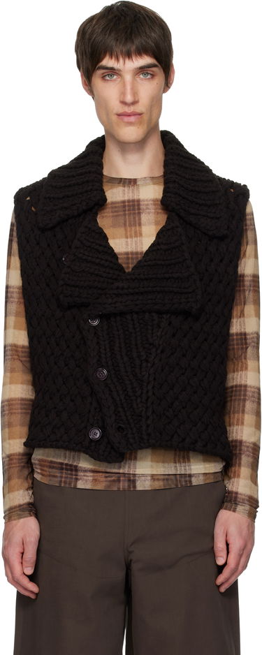 Жилетка Dries Van Noten Dries Van Noten Merino Wool Chunky Knit Shawl Collar Vest Черно | 252-021248-2710, 0