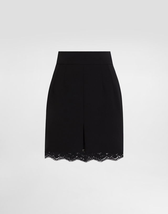 Dolce & Gabbana Double Crepe Wool Skirt with Lace Trim
