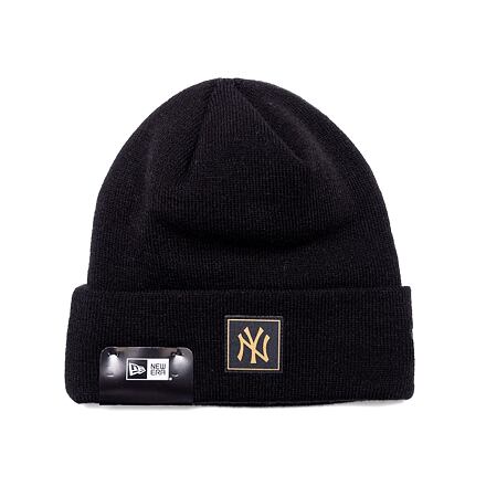 Шапка New Era MLB Metallic Badge Cuff Knit New York Yankees Black / Metallic Gold One Size Черно | 60424815, 0