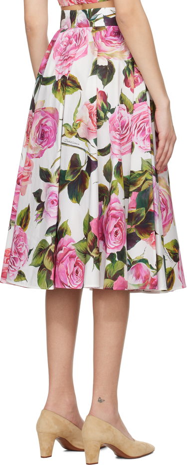 Пола Dolce & Gabbana Dolce&Gabbana Rose-Print Cotton Circle Midi Skirt Бяло | F4C1XT HS5S4, 2