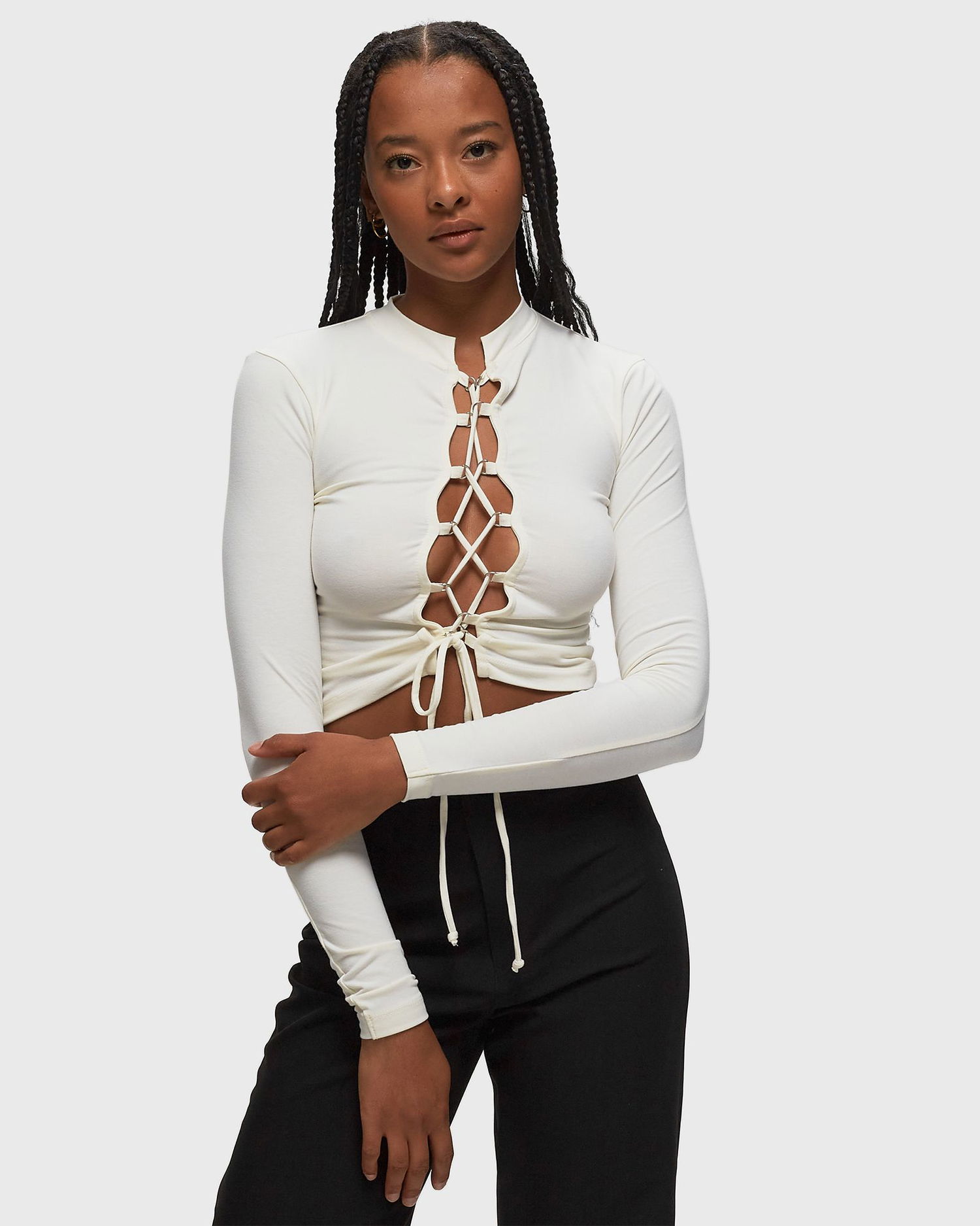 Тениска HERON PRESTON LACE-UP LS TEE Бяло | HWAB029F23JER0010400, 1