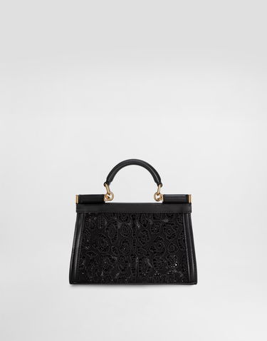 Дамска чанта Dolce & Gabbana Dolce & Gabbana Small Sicily Embroidered Lace Handbag Черно | BB7116B9I478S485, 3