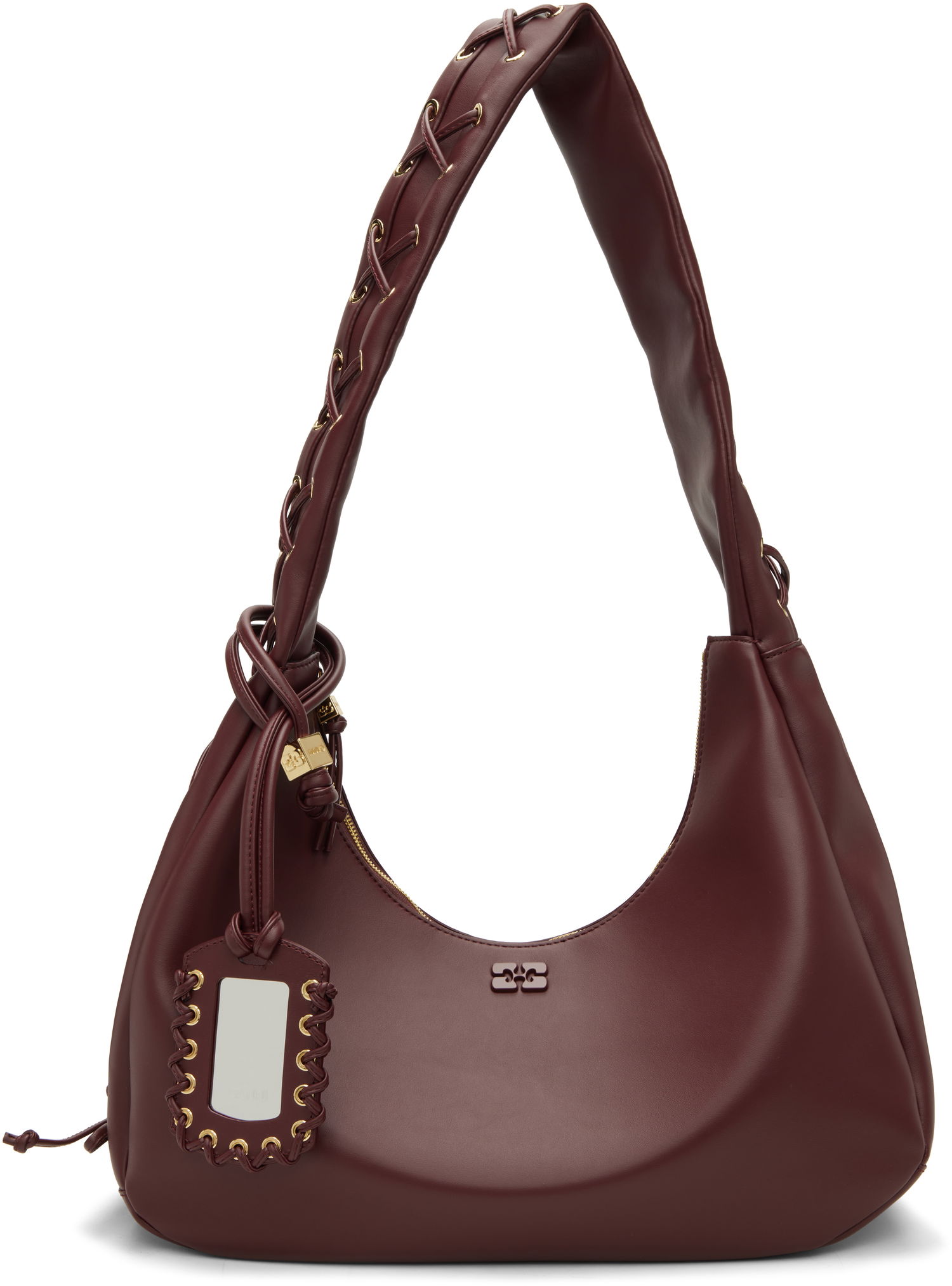 Чанта през рамо GANNI Medium Laced Strap Hobo Bag Бургунди | A7262, 0