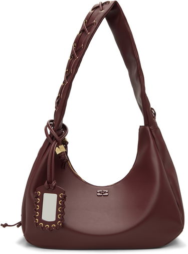 Чанта през рамо GANNI Medium Laced Strap Hobo Bag Бургунди | A7262, 0