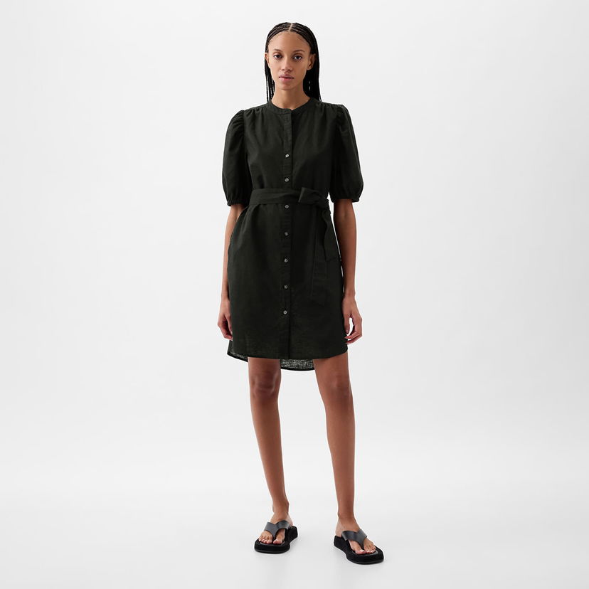 Pокля GAP Dresses Shortsleeve Puff Sleeve Linen Shirtdress Black Черно | 857634-02