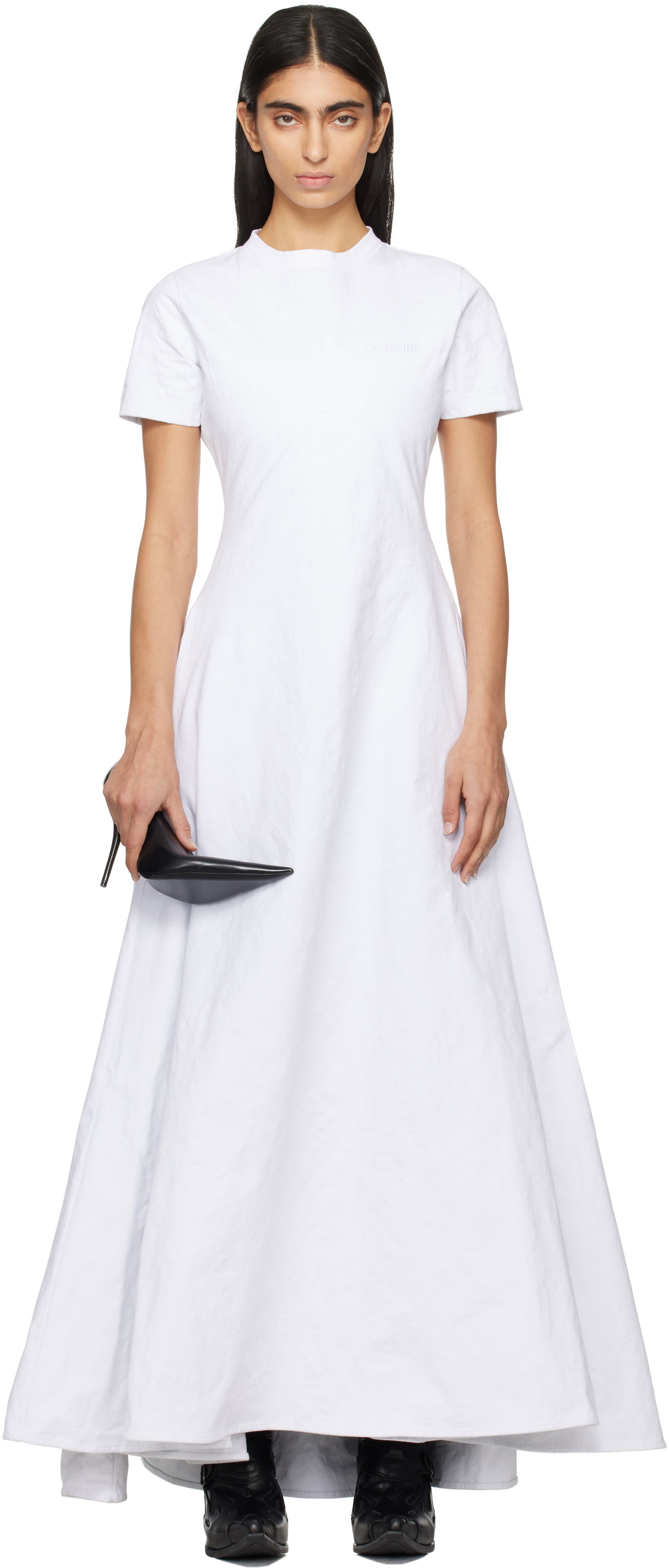Pокля VETEMENTS Embroidered Logo T-Shirt Maxi Dress Бяло | WA66DR100W, 0