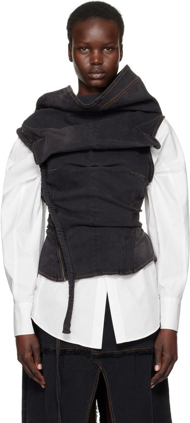 Съкратен топ Ottolinger Ottolinger Draped Denim Corset Top Черно | 2217010111, 0