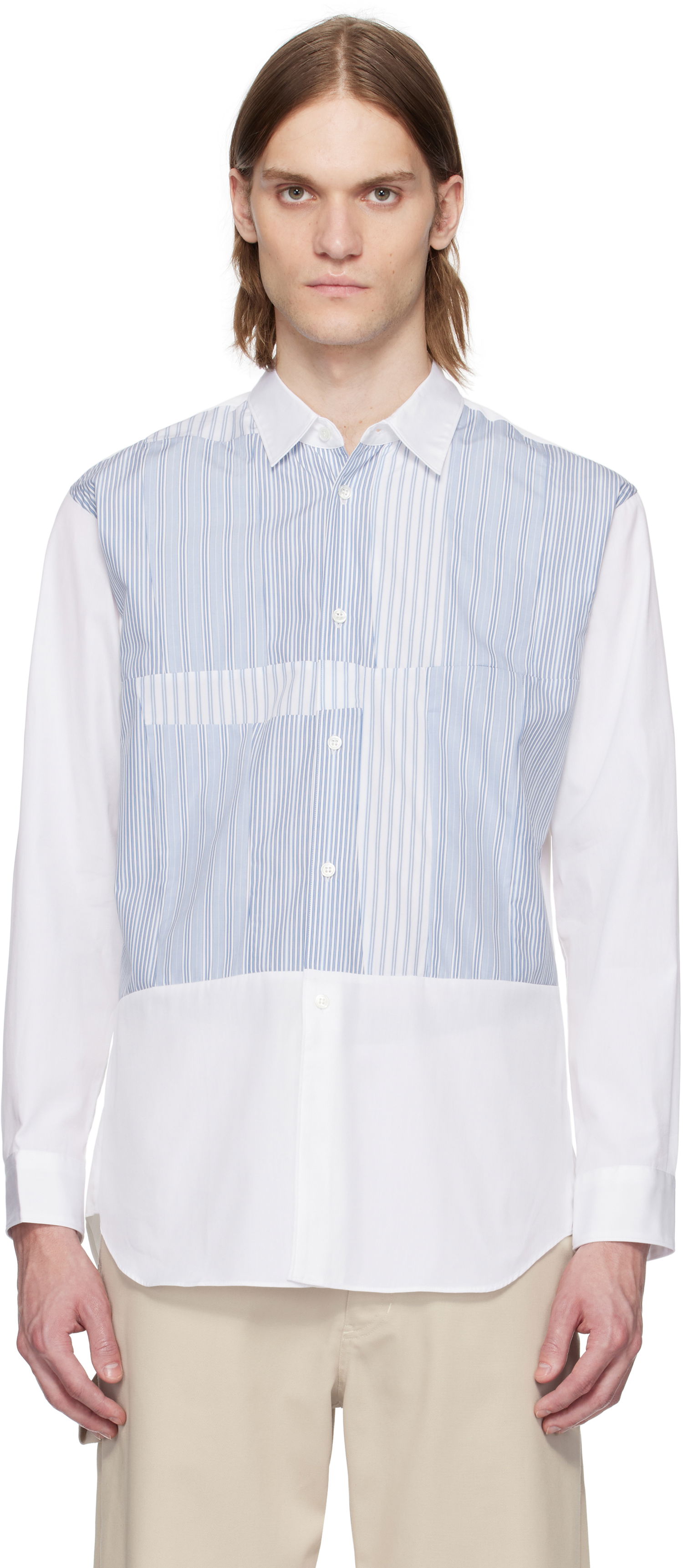 Риза Comme des Garçons Comme des Garçons Yarn Dyed Stripe Poplin Shirt Бяло | FO-B027-051, 0