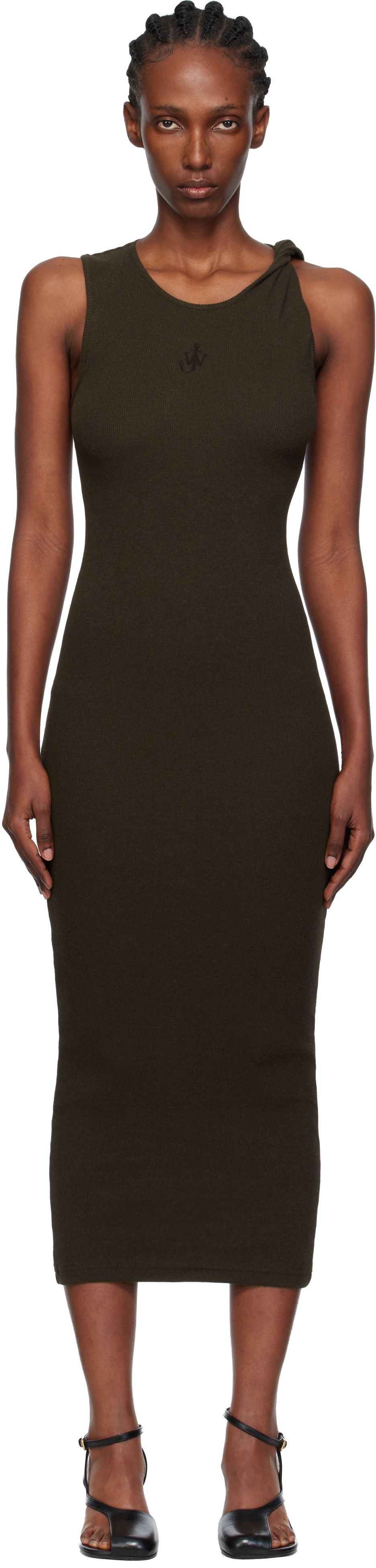 Pокля JW Anderson JW Anderson Anchor Embroidery Twisted Strap Maxi Dress Кафяво | JD0043-PG1841, 0