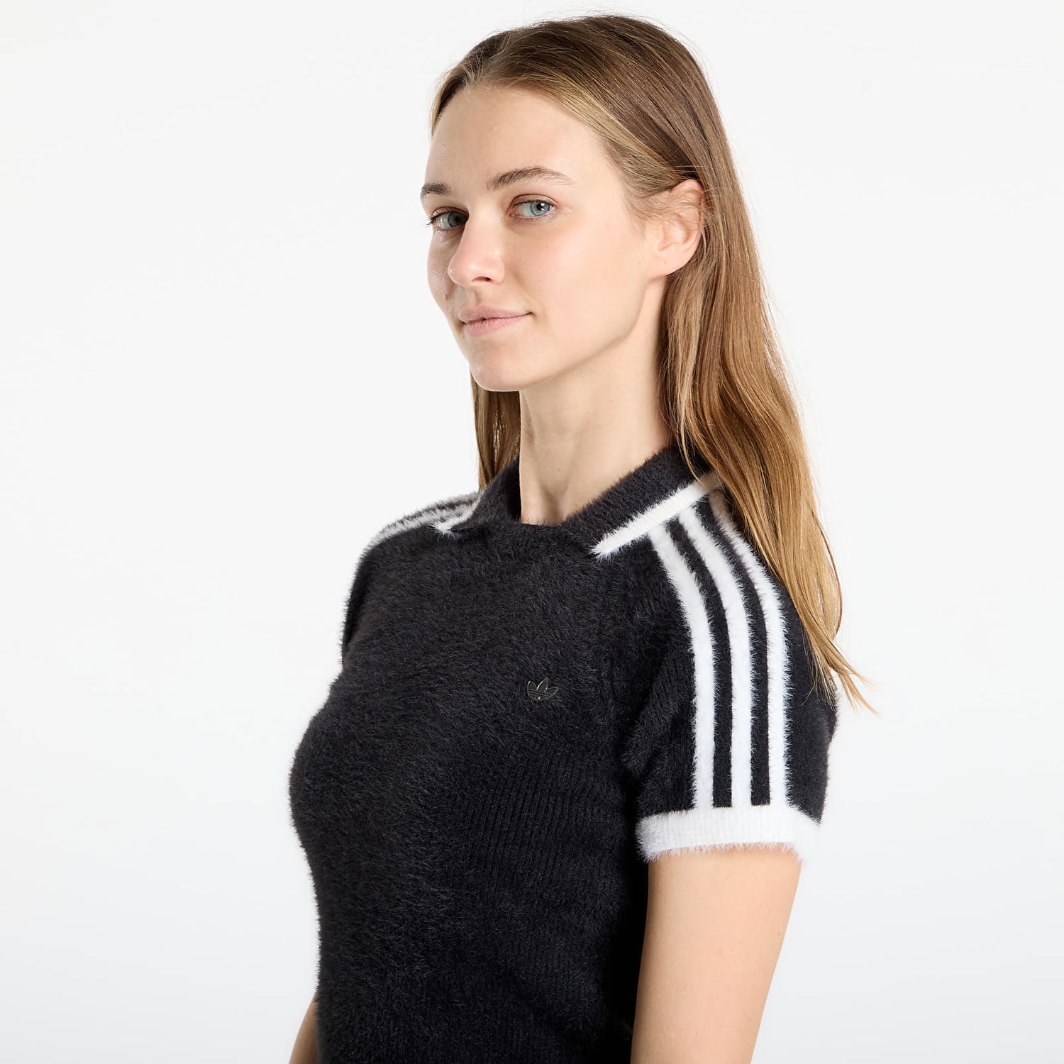 Поло тениска adidas Performance Cali Fuzzy Cropped Polo Knitted T-Shirt Черно | KD2428, 1