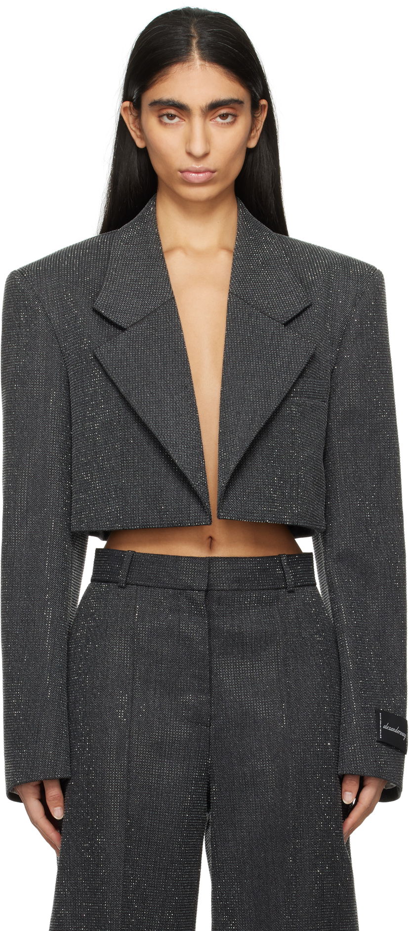 Яке Alexander Wang Cropped Glitter Blazer Сиво | 1WC1252619