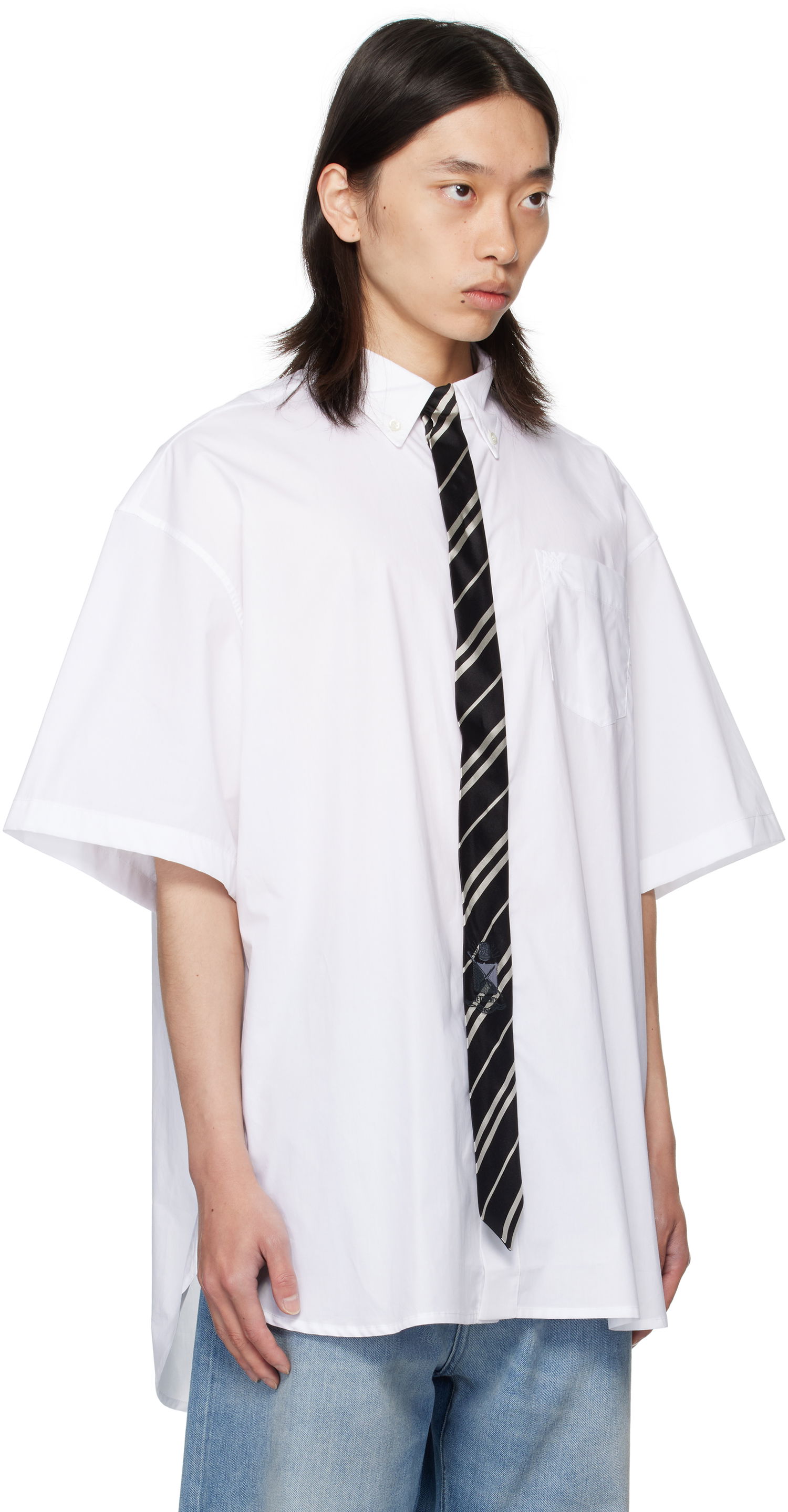 Риза VETEMENTS Vetements Tie Short-Sleeve Shirt Бяло | UH76SH250W, 1